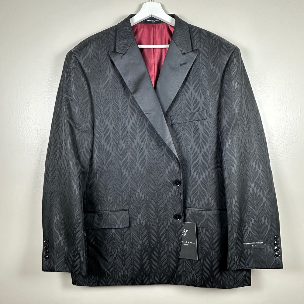 Shaquille O'Neal Mens 50R Tuxedo Jacket Black Leaf Jacquard Satin Peak Lapel NEW